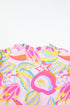 Abstract Floral Ruffle Trim Flutter Sleeve Buttoned Dress